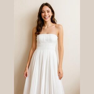 Acler Strapless White Midi Dress
